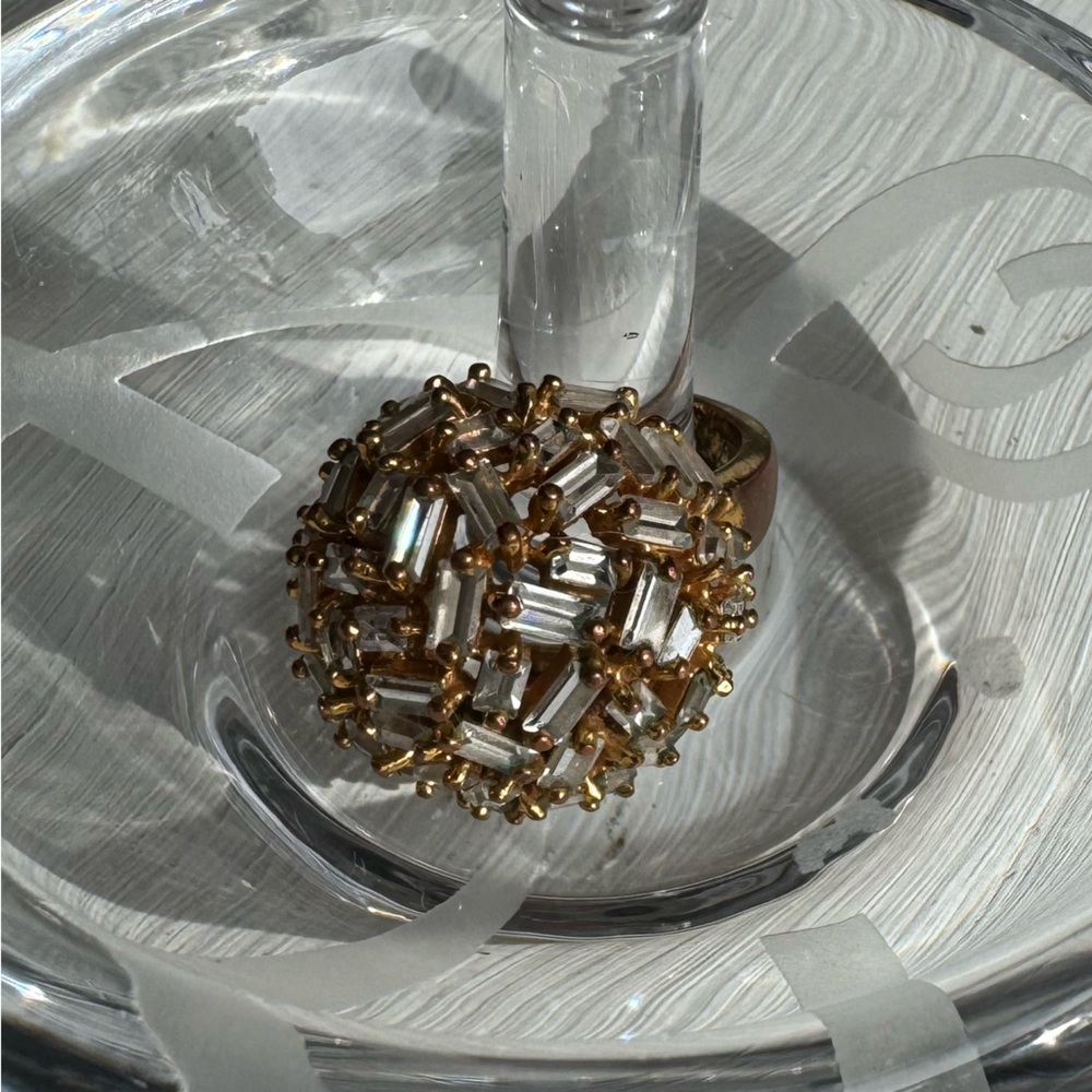 Large Gold rhinestone “ball” ring w/ rectangle muted rhinestones pieces -Size 8 - Picture 4 of 11